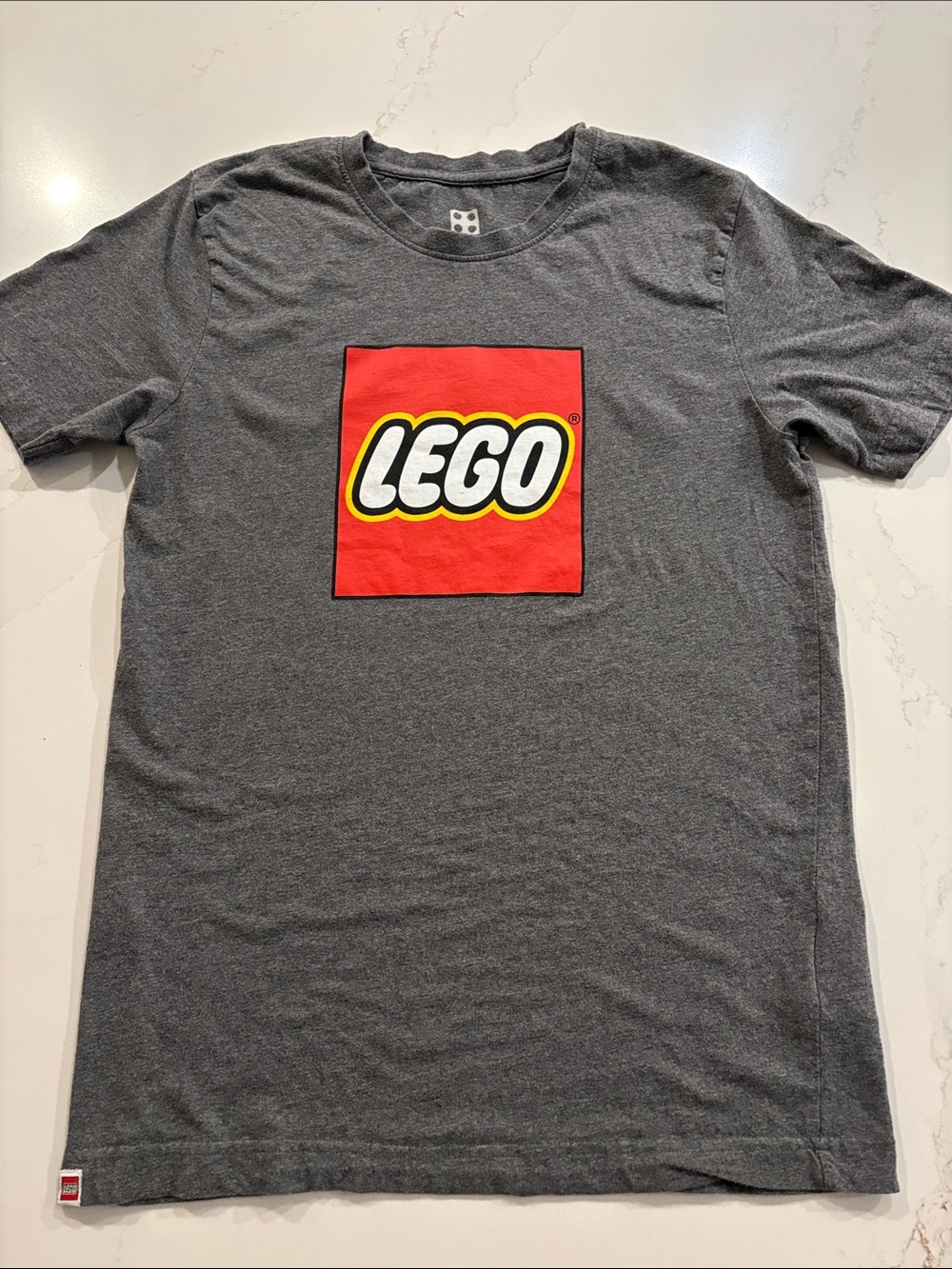 Lego Graphic Gray Tee with Red Logo Square SZ Small